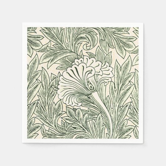 Serviette En Papier William Morris tulip fond textile vert (Devant)