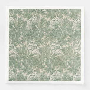 Serviette En Papier William Morris Vert Sauge Motif Tulipe : Vintage