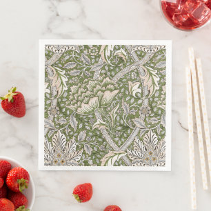 Serviette En Papier : William Morris Windrush Motif Vert : Vintage