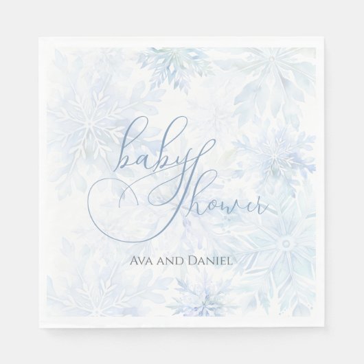 Serviette En Papier Winter Baby Shower Boy Blue Snowflake (Devant)