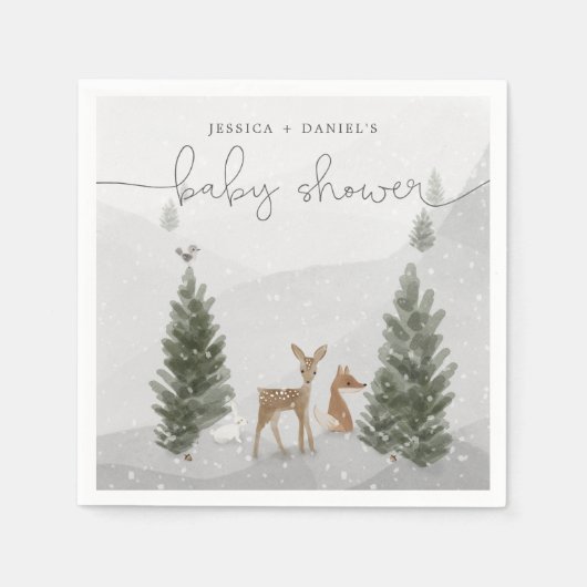 Serviette En Papier Winter Boho Woodland Baby shower Cocktail Napkin (Devant)