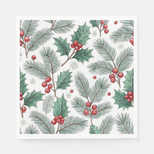 Serviette En Papier Winter Cherries Christmas Holiday Pattern (Devant)