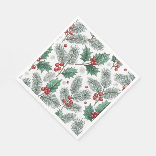 Serviette En Papier Winter Cherries Christmas Holiday Pattern (Coin)