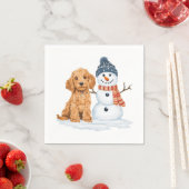 Serviette En Papier Winter Goldendoodle Dog Cute Snowman (En situation)