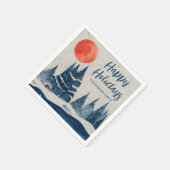 Serviette En Papier Winter Landscape Forest Moon Navy Blue Drawing  (Coin)