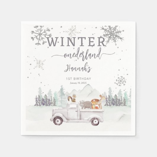 Serviette En Papier Winter Onederland 1er anniversaire fête (Devant)