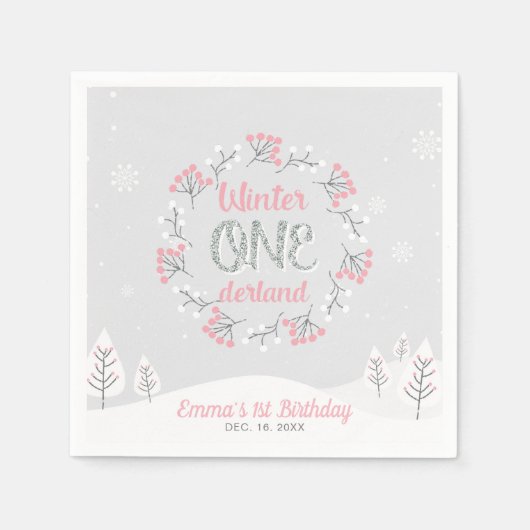 Serviette En Papier Winter Onederland 1er Anniversaire Papier de fête (Devant)