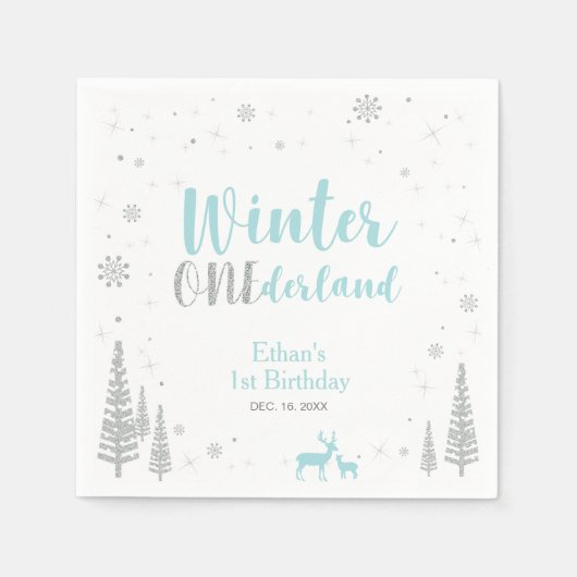 Serviette En Papier Winter Onederland 1er Anniversaire Papier de fête  (Devant)
