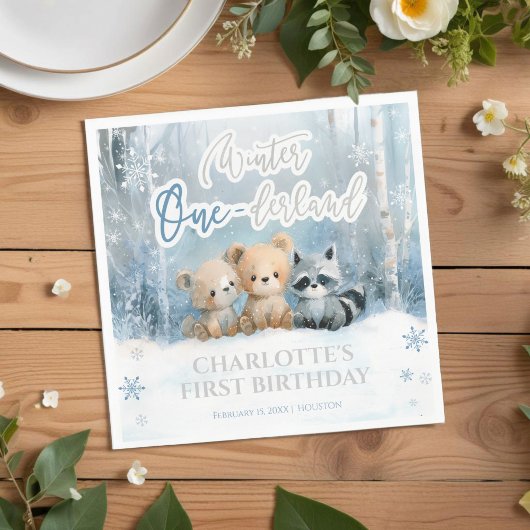 Serviette En Papier Winter Onederland Bear Blue First Birthday Party