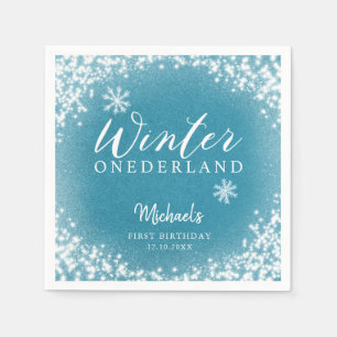 Serviette En Papier Winter Onederland Blue 1er Birthday Party