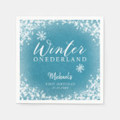 Serviette En Papier Winter Onederland Blue 1ère fête d'anniversaire (Devant)