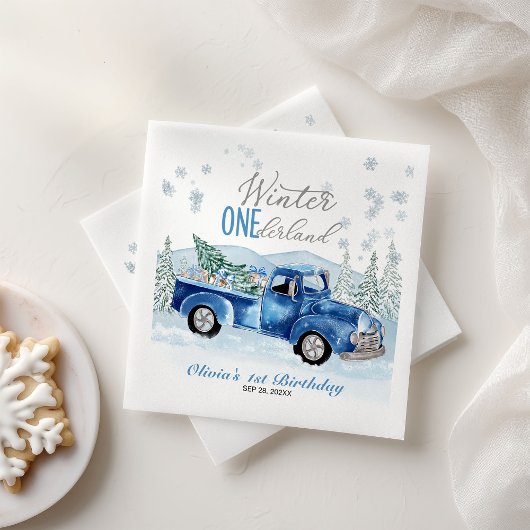 Serviette En Papier Winter Onederland Blue Truck First Birthday