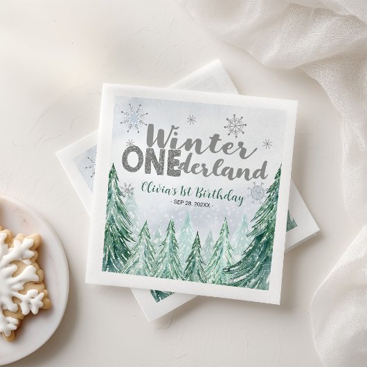 Serviette En Papier Winter Onederland First Birthday Snowflakes Forest