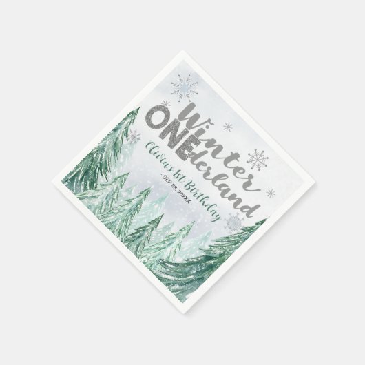 Serviette En Papier Winter Onederland First Birthday Snowflakes Forest (Coin)