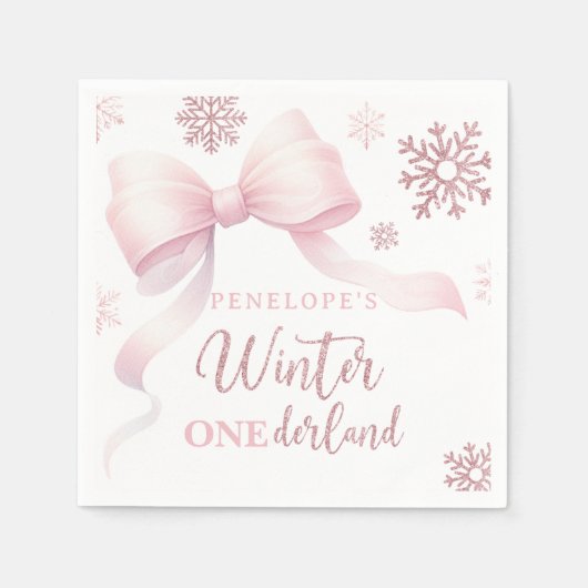 Serviette En Papier Winter Onederland Pink Bow Girl 1st Birthday (Devant)