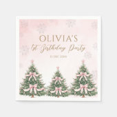 Serviette En Papier Winter Onederland Pink Bow Pine Trees 1st Birthday (Devant)