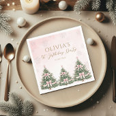Serviette En Papier Winter Onederland Pink Bow Pine Trees 1st Birthday