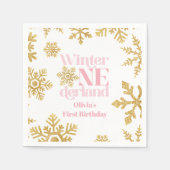 Serviette En Papier Winter Onederland Pink Gold Snowflake 1er annivers (Devant)
