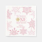Serviette En Papier Winter Onederland Pink Snowflake 1er anniversaire (Devant)