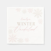 Serviette En Papier Winter Onederland Pink Snowflake 1er anniversaire (Devant)