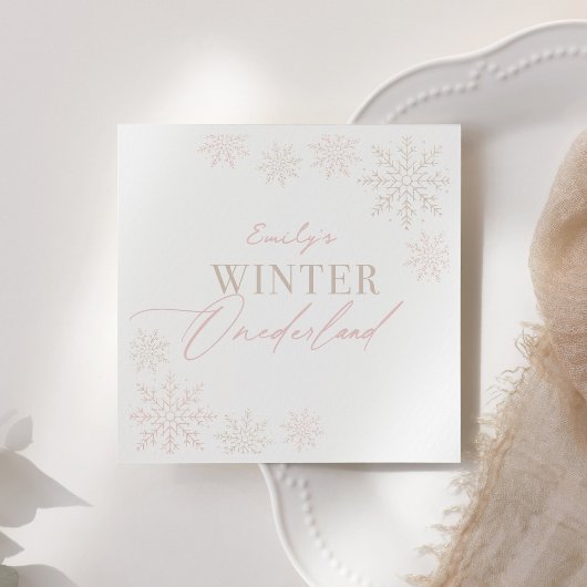 Serviette En Papier Winter Onederland Pink Snowflake 1er anniversaire