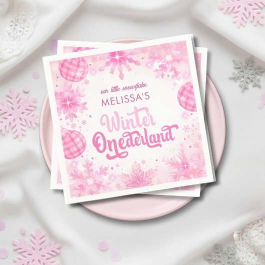 Serviette En Papier Winter Onederland Pink Snowflakes Fille d'annivers
