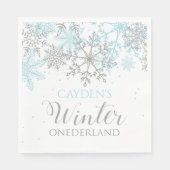 Serviette En Papier Winter Onederland premier anniversaire bleu et arg (Devant)