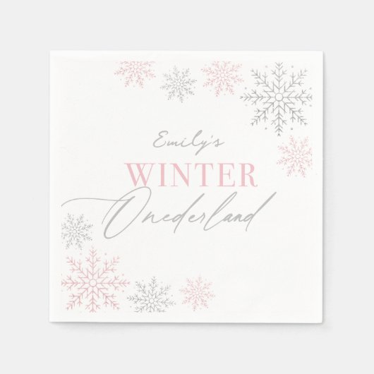 Serviette En Papier Winter Onederland Silver Pink Parties scintillant (Devant)