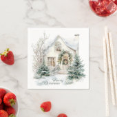Serviette En Papier Winter Watercolor Holiday House Christmas (En situation)