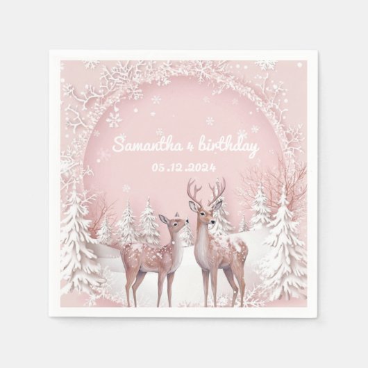 Serviette En Papier Winter Wonderland Anniversaire Napkins | Rose et c (Devant)