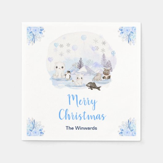 Serviette En Papier Winter Wonderland Arctic Animals Merry Christmas (Devant)