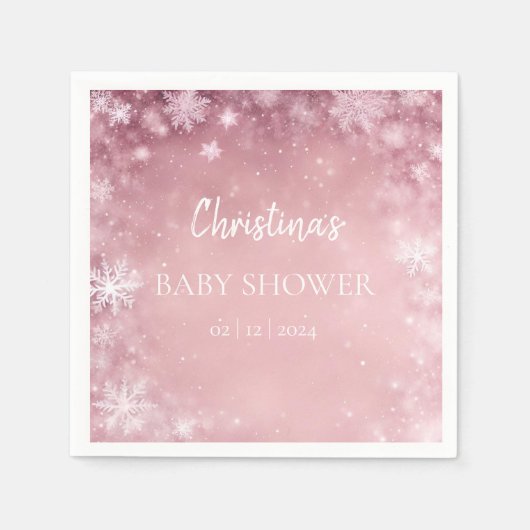Serviette En Papier Winter Wonderland Baby shower rose (Devant)