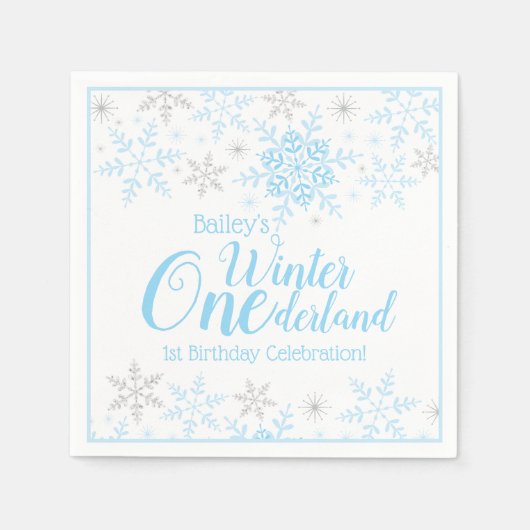 Serviette En Papier Winter Wonderland Blue Silver Parties scintillant (Devant)