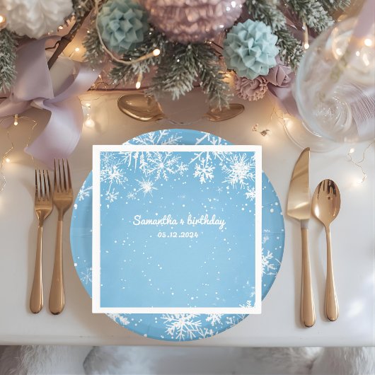 Serviette En Papier Winter Wonderland Blue Snowflake