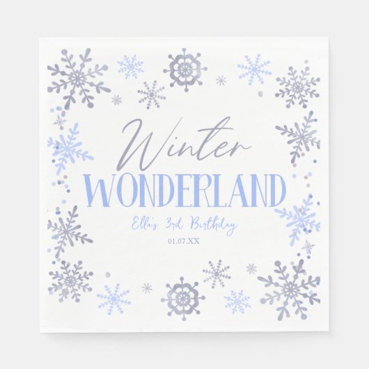 Serviette En Papier Winter Wonderland Blue Snowflake fête d'anniversai (Devant)