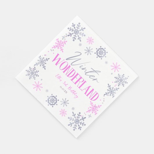 Serviette En Papier Winter Wonderland Pink Snowflake fête d'anniversai (Coin)