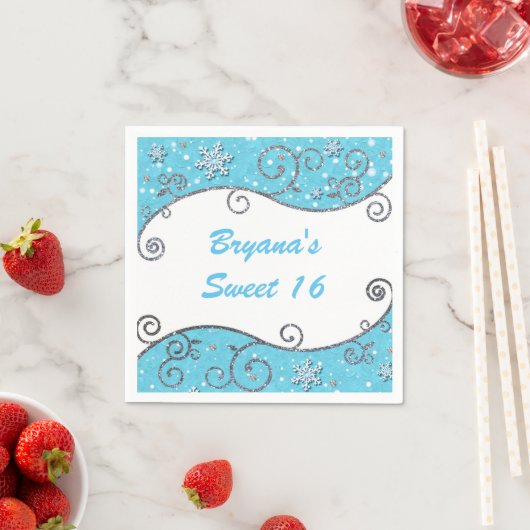 Serviette En Papier Winter Wonderland Silver Swils Bleu clair (En situation)