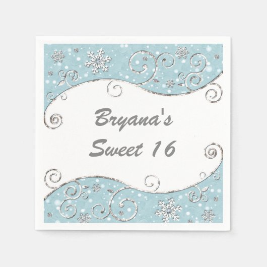 Serviette En Papier Winter Wonderland Silver Swils Blue (Devant)