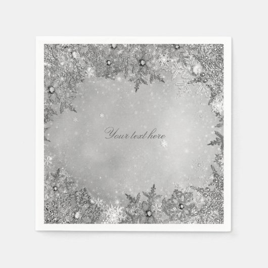 Serviette En Papier Winter Wonderland Snowflakes Pure Argent Élégant (Devant)