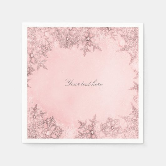 Serviette En Papier Winter Wonderland Snowflakes Soft Pink Elegant (Devant)