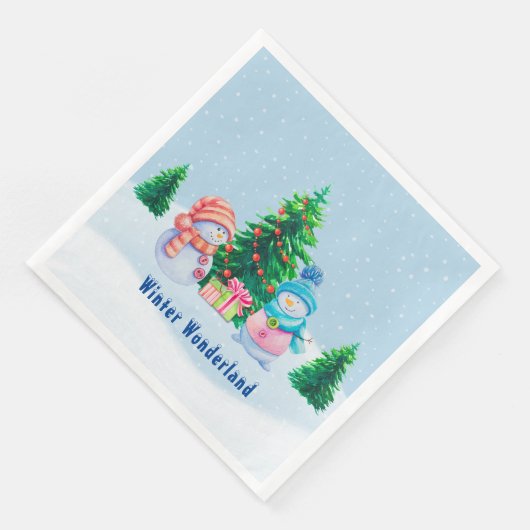 Serviette En Papier Winter Wonderland Snowmen Papier Napkin (Coin)