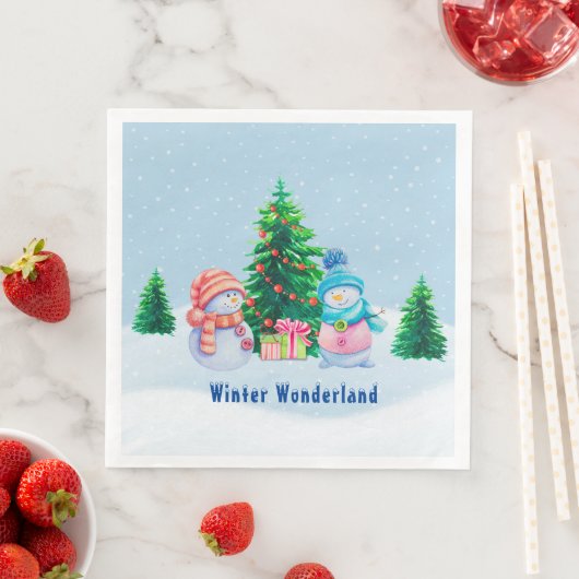 Serviette En Papier Winter Wonderland Snowmen Papier Napkin (En situation)