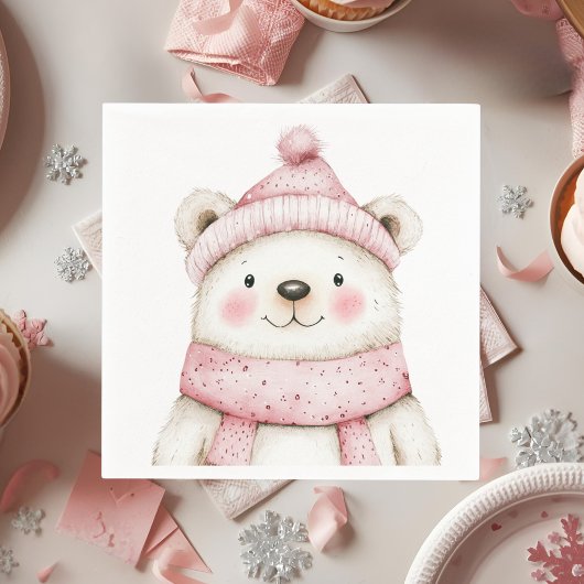 Serviette En Papier Winter Wonderland White Bear Pink Anniversaire