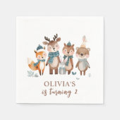 Serviette En Papier Winter Woodland Animals Birthday  (Devant)