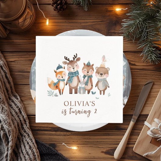 Serviette En Papier Winter Woodland Animals Birthday 