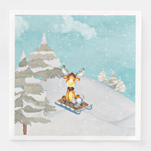 Serviette En Papier Winter Woodland Friends - Illustration animale