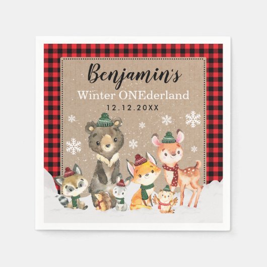 Serviette En Papier Winter Woodland ONE derland Lumberjack 1er anniver (Devant)