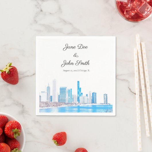 Serviette En Papier Wintery Chicago Skyline personnalisé (En situation)