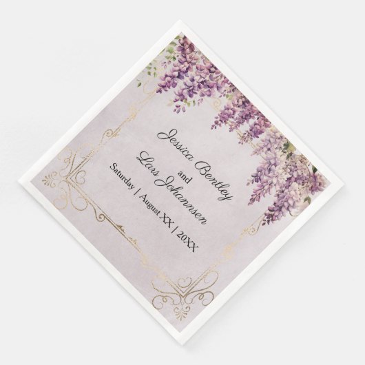 Serviette En Papier Wisteria Aquarelle sur Mariage Lavande (Coin)