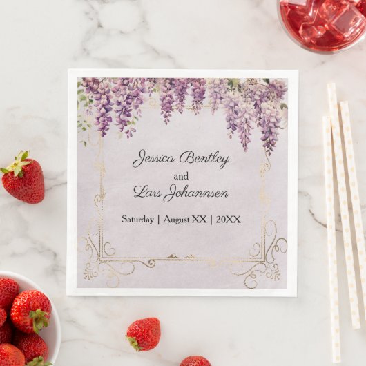 Serviette En Papier Wisteria Aquarelle sur Mariage Lavande (En situation)